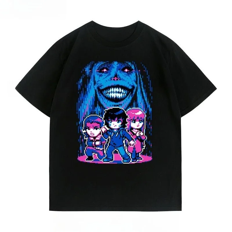 Camiseta de algodón de manga corta periférica de animación de nivelación individual, ropa superior versátil holgada de verano bidimensional