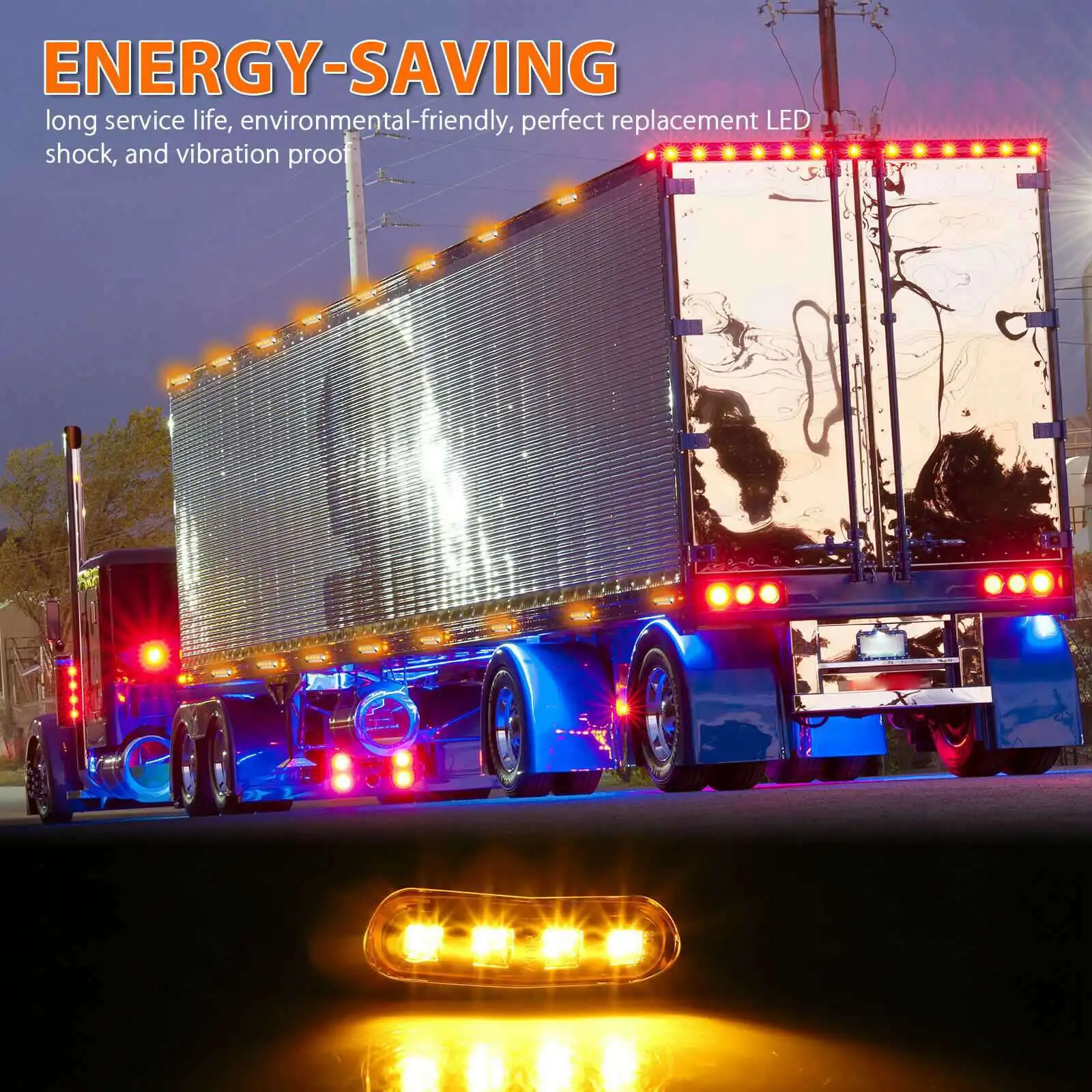 

AEF2-10X Amber LED Trailer Truck Side Marker Lights 4LED Clearance RV Camper 12V-24V