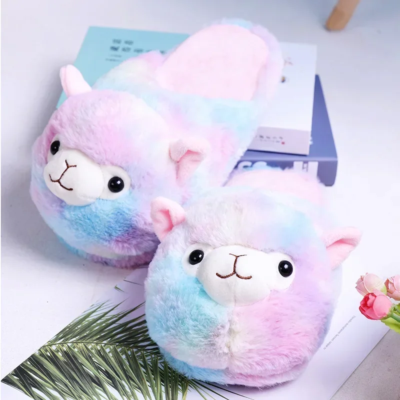 Pink Alpaca cotton slippers women's home in winter lovely plush slippers floor in autumn and winter lovely home slippers Girl