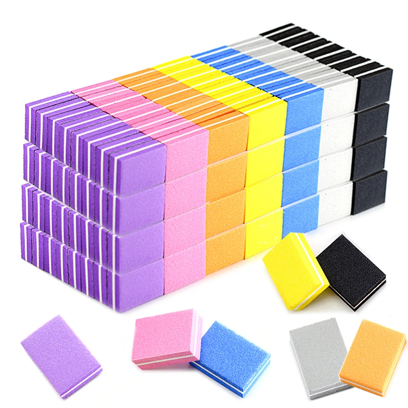 100/200 Pcs/Lot Double-Sided Mini Nail File 100/180  UV Gel Polish Sponge Nails Buffer Block Professional Manicure Accessories