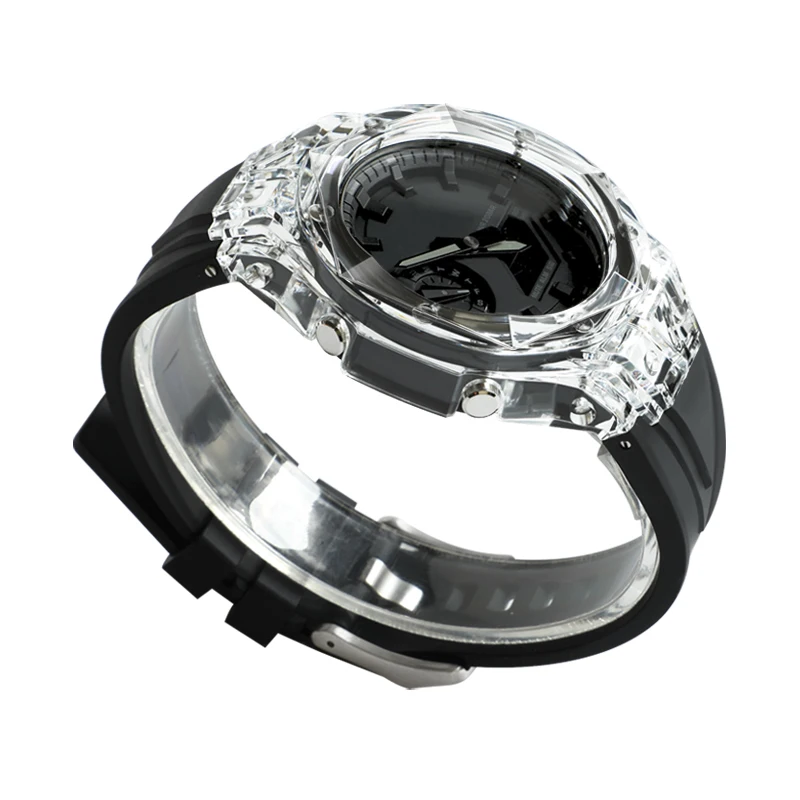 متوافق مع GA-2100/2110/B2100 ملحقات ساعة بحزام مطاطي شفاف من خشب البلوط المزرعة.