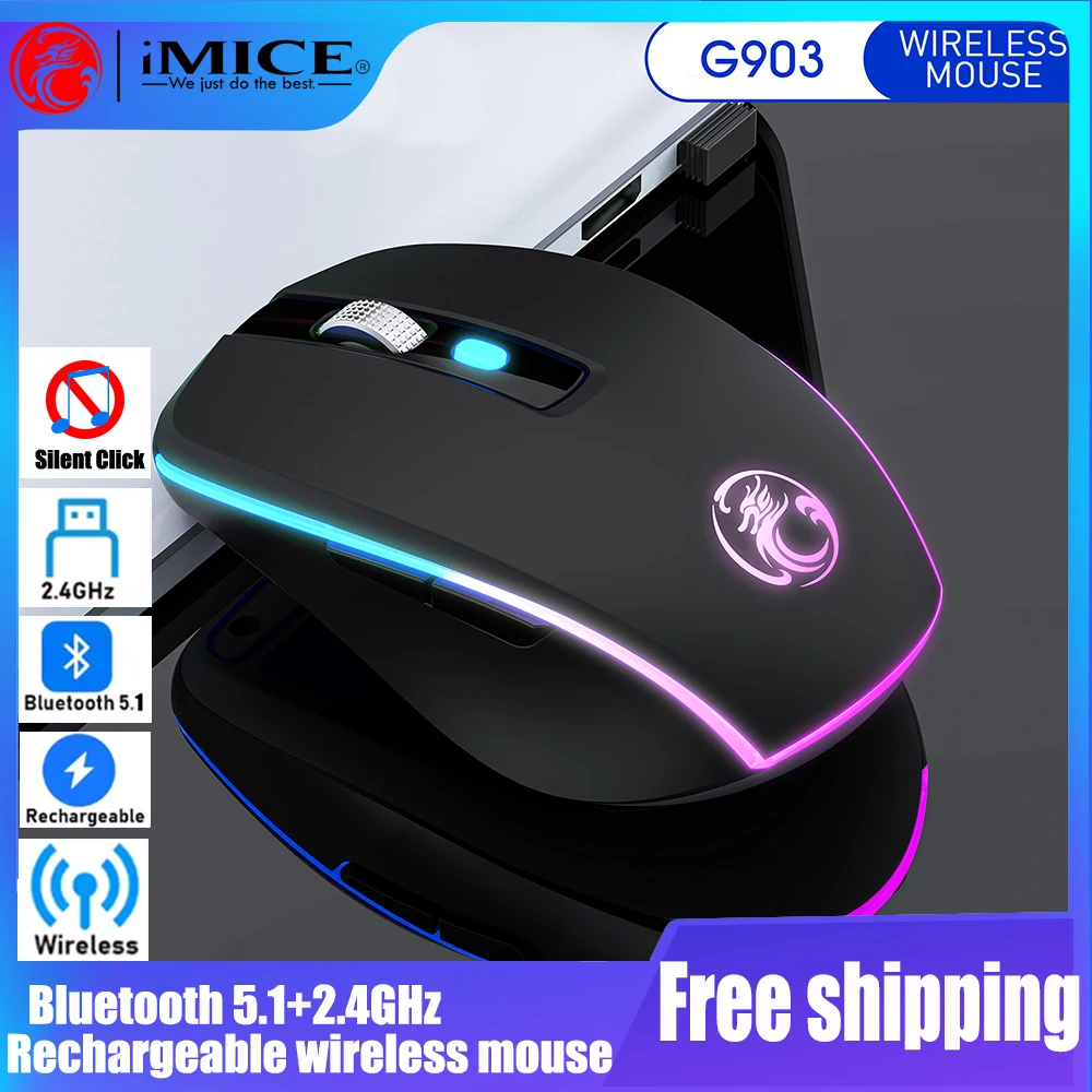 Mouse wireless silenzioso ricaricabile 2.4G/Bluetooth con mouse per computer con clic silenzioso retroilluminato per computer portatile da ufficio domestico