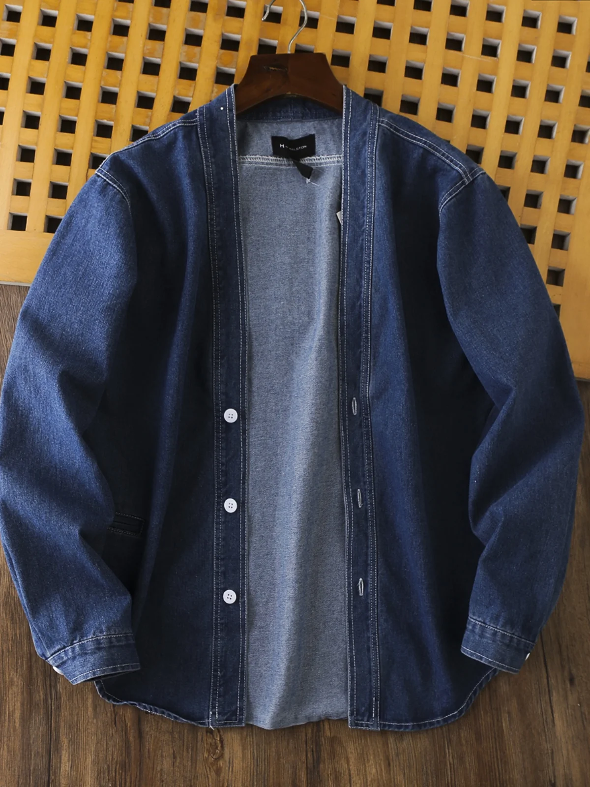 

Retro Waed Cotton Denim Jaet Men's Casual V-Ne DaoPai Design Youth Trend Autumn Outerwear Loose Fit Youthful