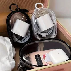 Portable Mini Transparent Storage Bag with Zipper Multifunctional Headphone and Charger Case Travel Accessories with Keychain
