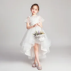 Little Girls Embrdoiery Princess Dress High Low Shawl Tulle Dresses Teen Girls Graduation Party Gown Flower Girls Dress