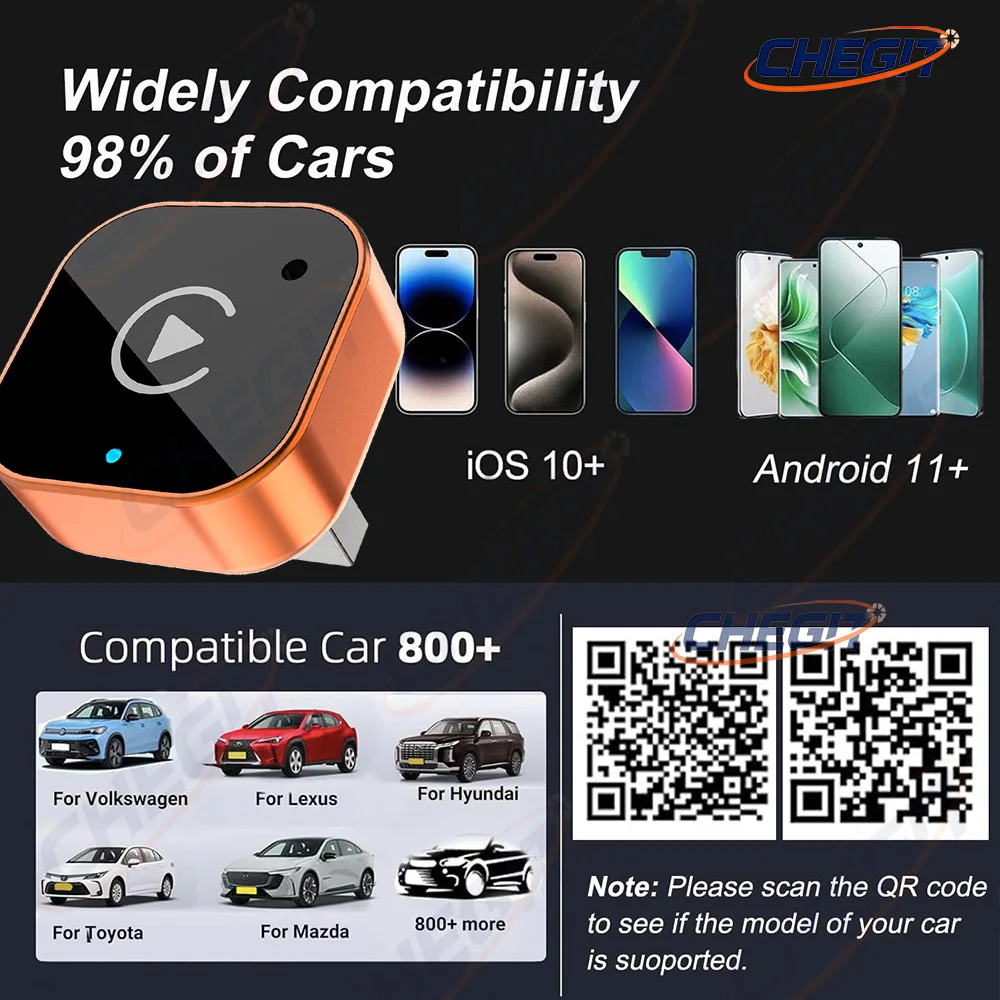 2 in1 Wireless Carplay Adapter for iPhone & Android Wired to Wireless AI Box USB Connection For Volvo Benz Mg Kia Chery VW view 6