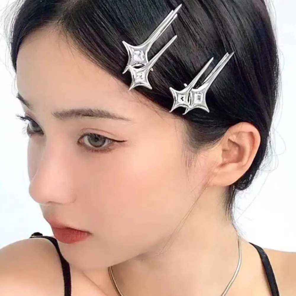 Y2K Star Cross Hair Clips Cool Crystal Sliver Hairpins Bobby Pins Sweet Cute Metal Hair Accessories for Girls Women Gifts