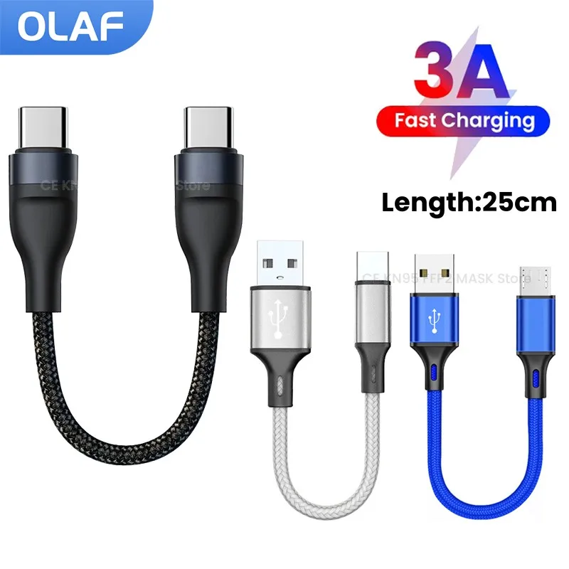 Cable corto de 25cm Cable Micro USB tipo C Cable USBA a tipo C/Cable de datos Micro para Iphone15 Xiaomi Samsung Power Bank Cable USB C