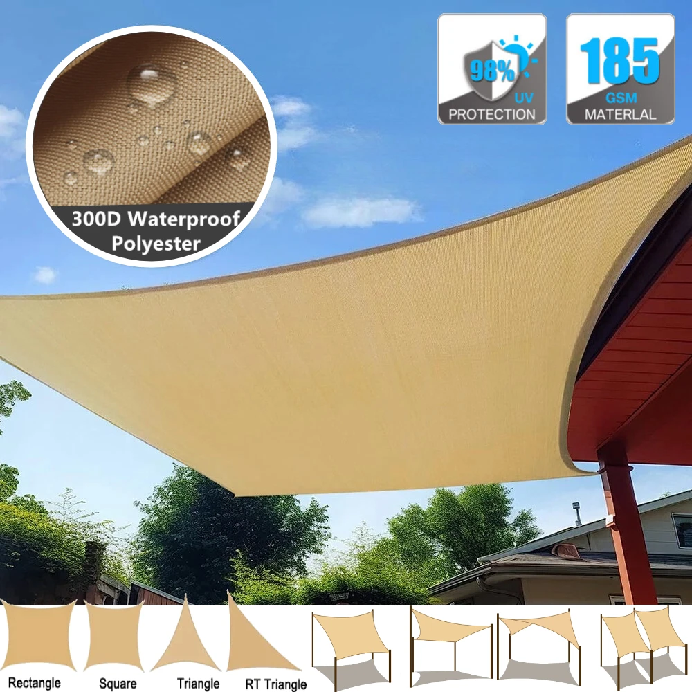 Vela de sombra impermeable, 98% bloque UV, dosel de arena para jardín, tela parasol, Gazebo de Camping para patio trasero al aire libre, toldos de piscina, refugios