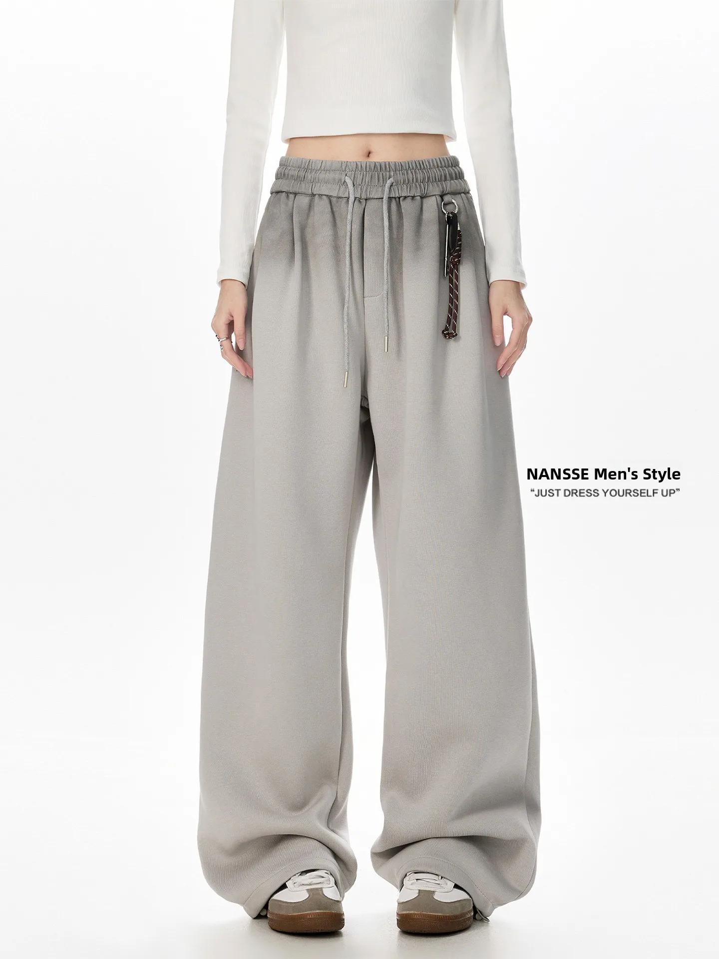 

American adient ey Sports Sweatpants Loose Casual Wide Leg Pants Dstring Heavy Drape Men Women Autumn New Sle