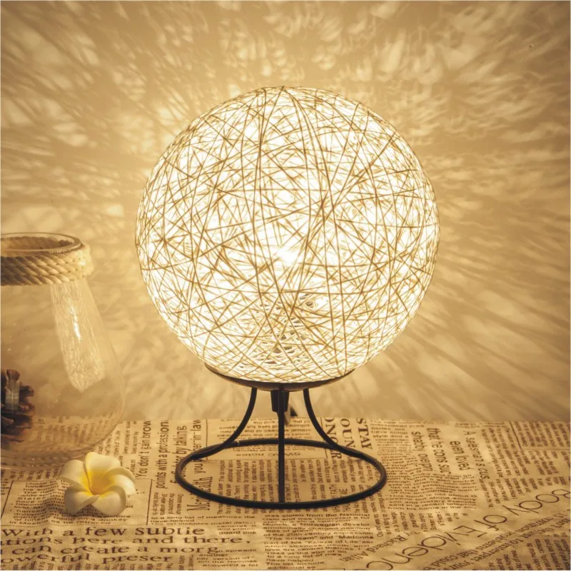 

Bedroom bedside night light, creative remote control dimmable LED hemp ball vine art, hemp thread vine ball birthday gift desk