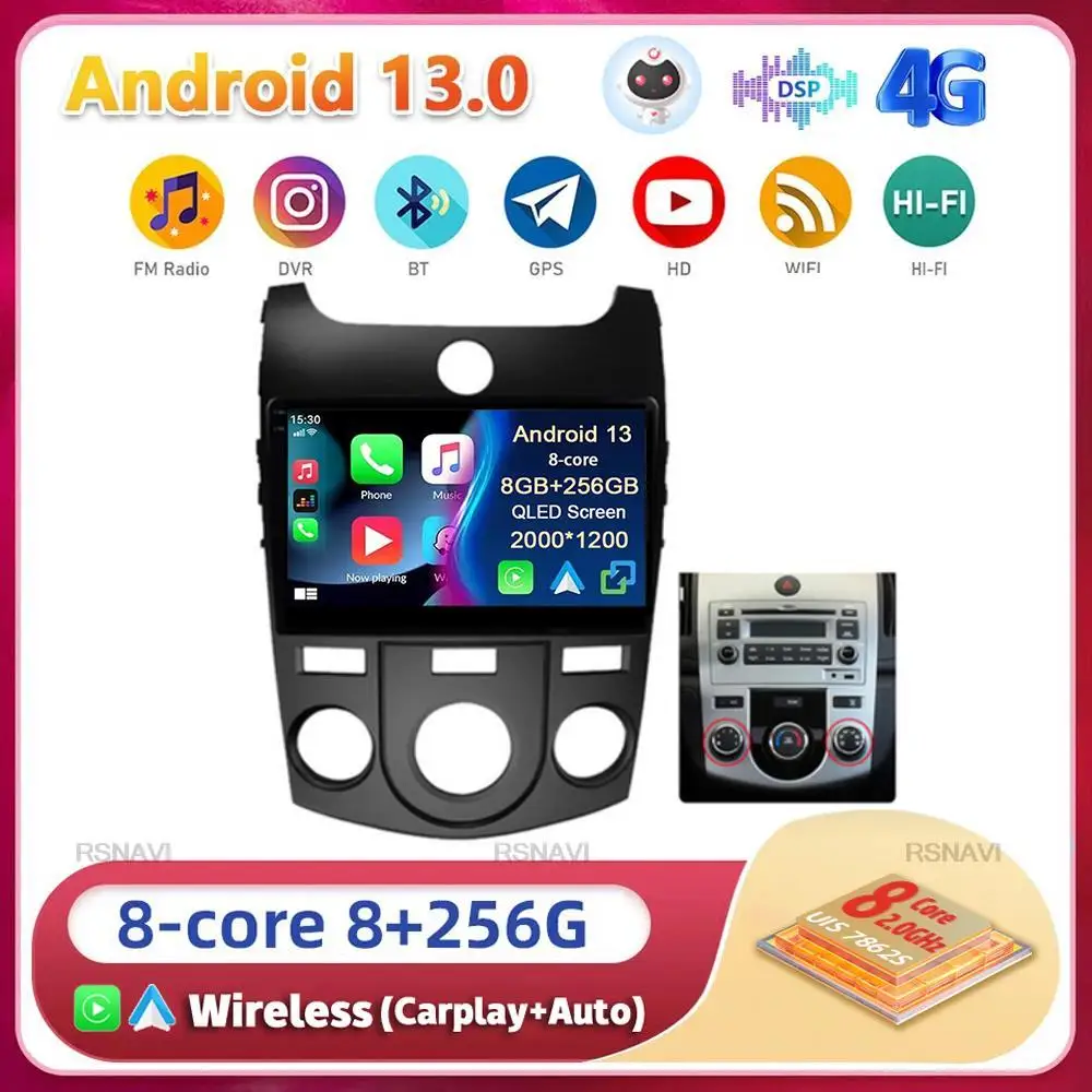 

Android13 For KIA Forte Cerato 2008 - 2010 2011 2012 2013 2014 Car Radio Navigation Multimedia Player Video WIFI+4G Carplay Auto