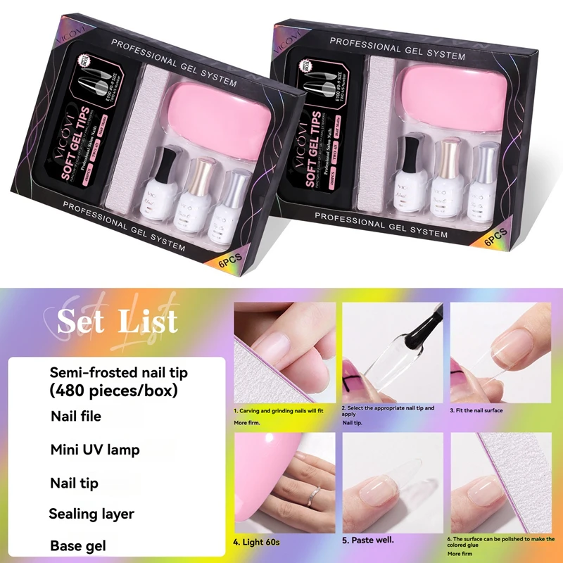 طقم أظافر جل احترافي مكون من 6 قطع: مصباح LED + قاعدة/ معطف علوي + غراء أظافر | أدوات مانيكير لتطويل الأظافر DIY للصالون والمنزل #6