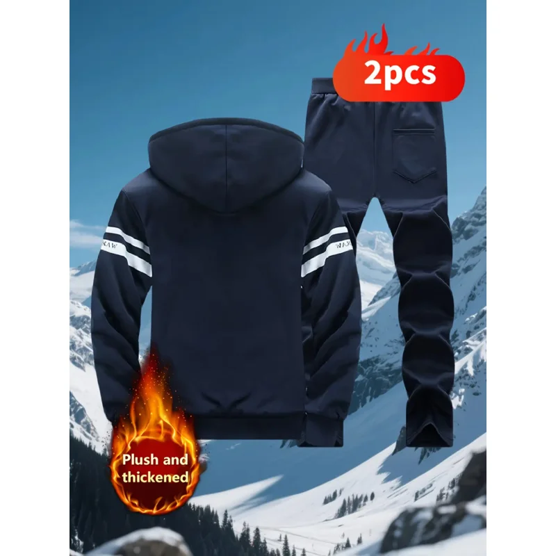 Мужской осенне-зимний спортивный повседневный комплект, флисовая толстовка, мужская осенне-зимняя утолщенная куртка с капюшоном больших размеров, модная брендовая теплая куртка