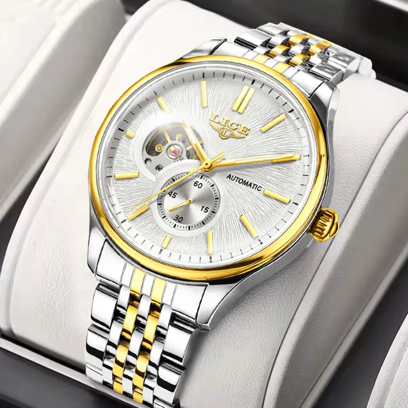 

LIGE Automatic Watch For Men Fashion Stainless Steel Waterproof Luminous Watch Men Casual Sports Men's Mechanical Wristwatches
