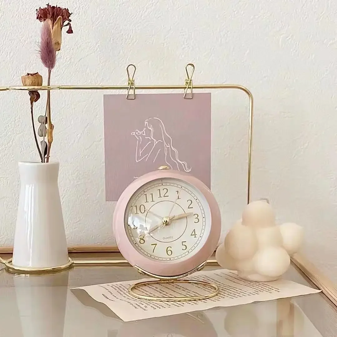 Light Alarm Clock with Night Light Silent for Bedroom Decoration Small Quartz Circular Morning Clocks Office Table Desk Children