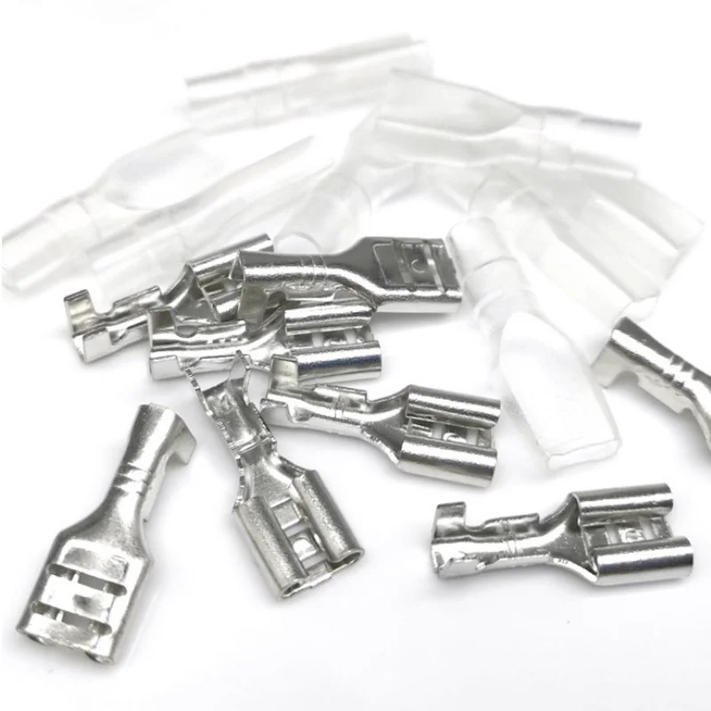 10PCs 2.8/4.8/6.3mm Hook Switch Terminal Sheath Female Interface Plug-in Wiring Cold Compression Terminal Copper Connector