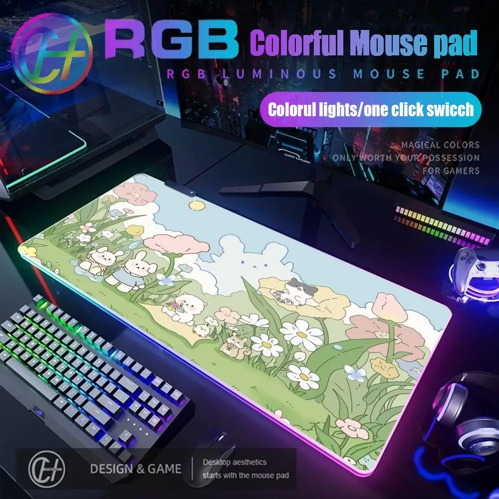 

HYBXAXC Green Mouse Pad RGB Gaming Cute Kawaii Mouse Pad Desk Mat HD Gamer Large LED Light XXL 900x400x4mm Mouse Pad