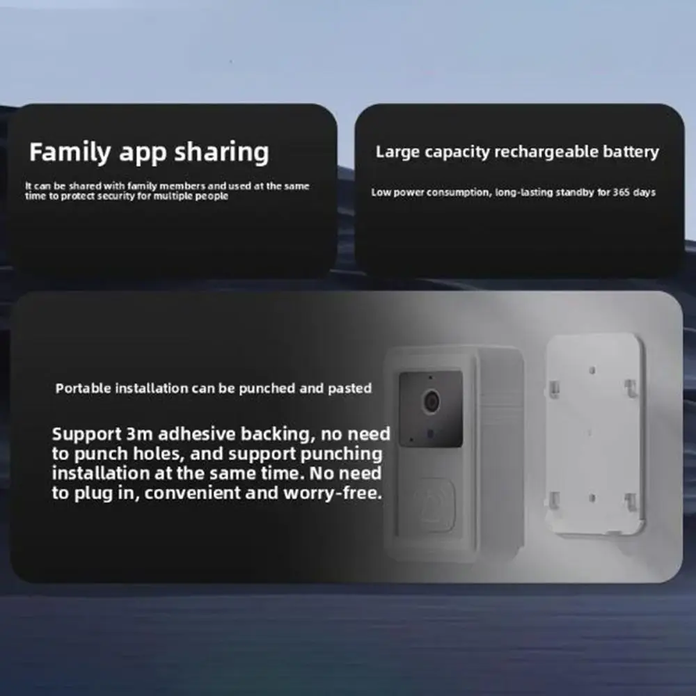 

Self-Adhesive WiFi Video Doorbell Low-power Rechargeable Tuya Video Doorbell Infrared Night Vision Two-Way Intercom