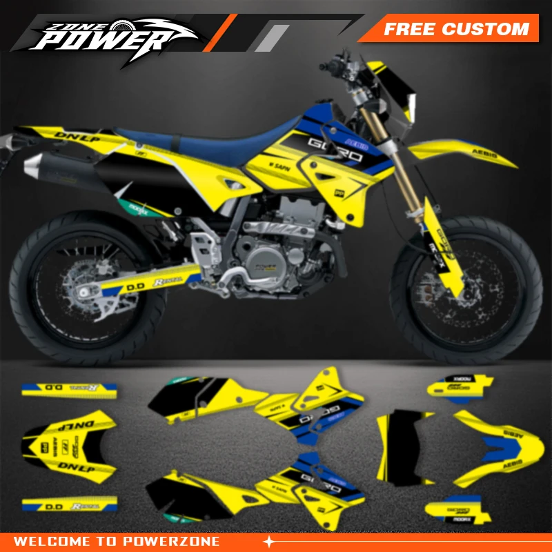 Powerzone Full Graphics Decals Stickers Motorcycle Background For SUZUKI DRZ400 SM S E DRZ 400 SM S E 1999-2022 Custom Number 09