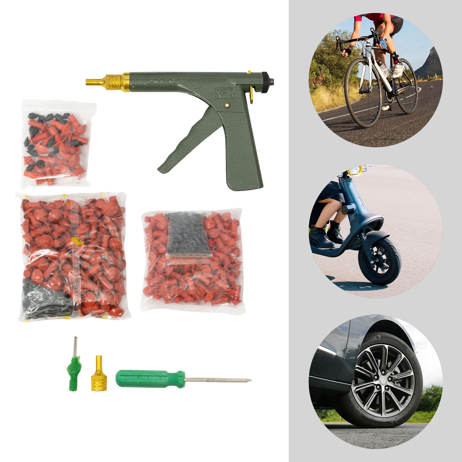 

NEW Tire Plug Gun Mushroom Kit Tire Plugger Tubeless Gun Repair Kit with Rubber Plugs Car Auto Tire Repair Kit, in Dark Green