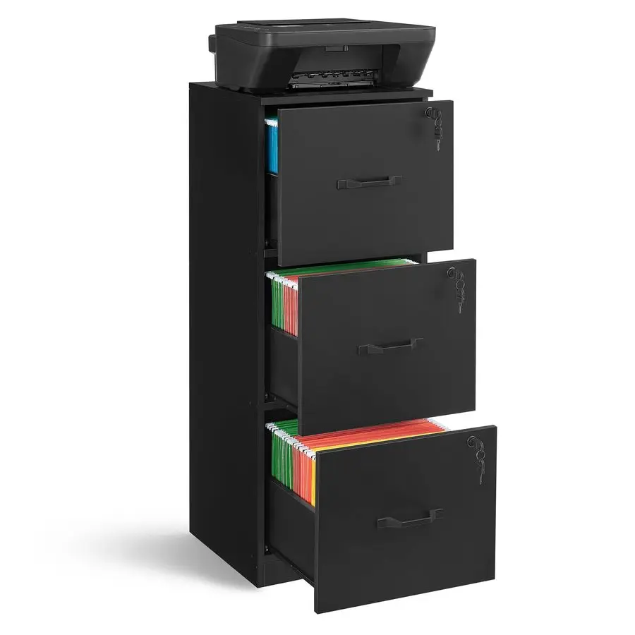 

3Drawer Vertical File Cabinet, Filing Cabinet for Home Office, Printer Stand, with 3 Lockable Drawers, Adjustable Hanging Rail,