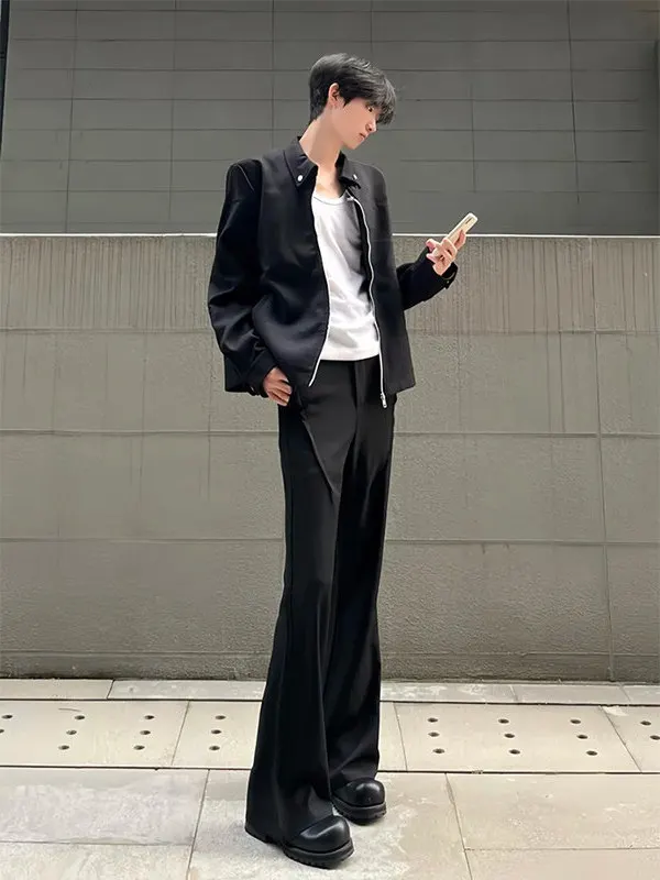 

Cleanfit American High Street Men's Trousers Flared Casual Design Pleated Straight Leg Long Pants Spring Autumn Youth Faion