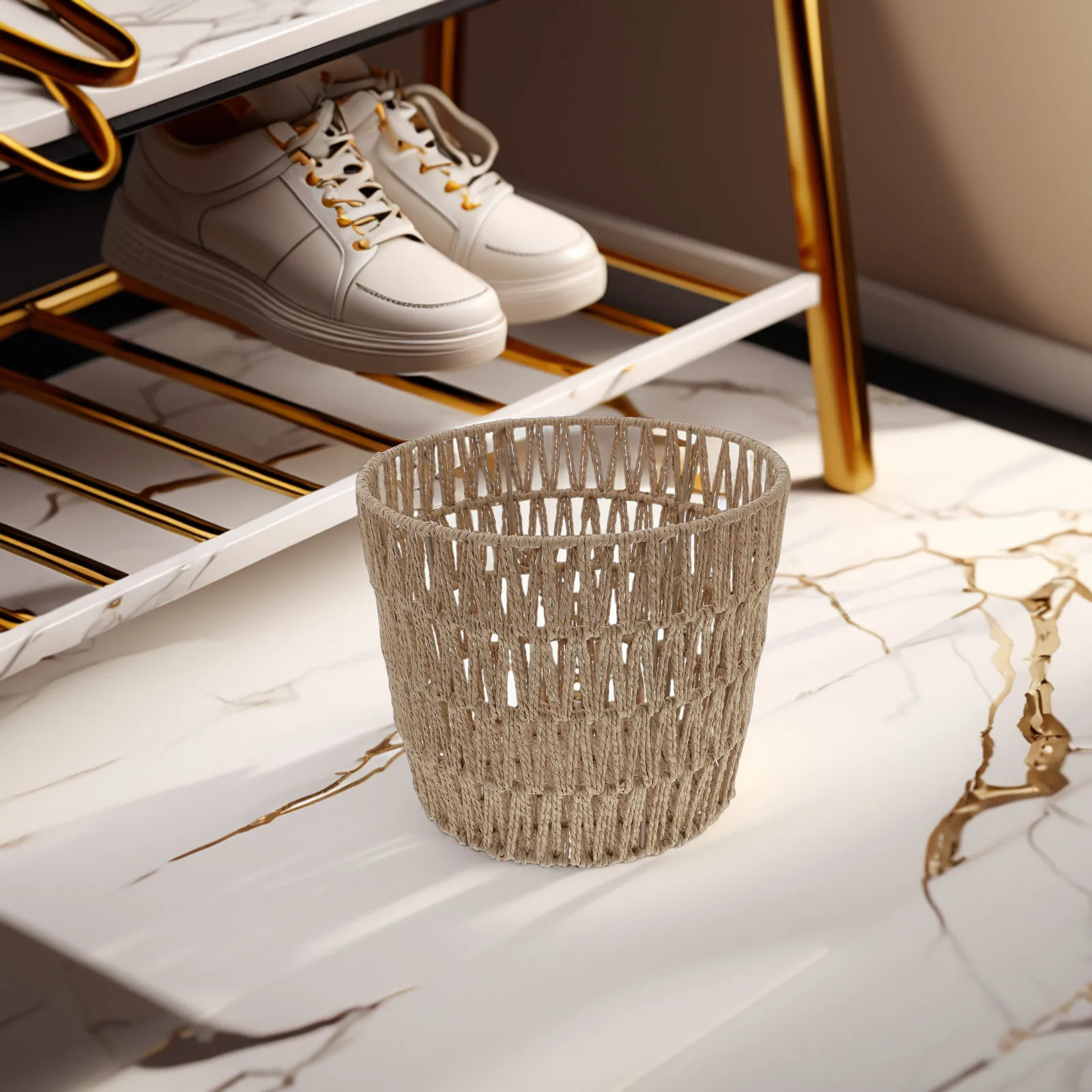 

Round Paper Rope Waste Basket Woven Storage Basket Multipurpose Desktop Sundries Container Paper Rope Storage Baskets