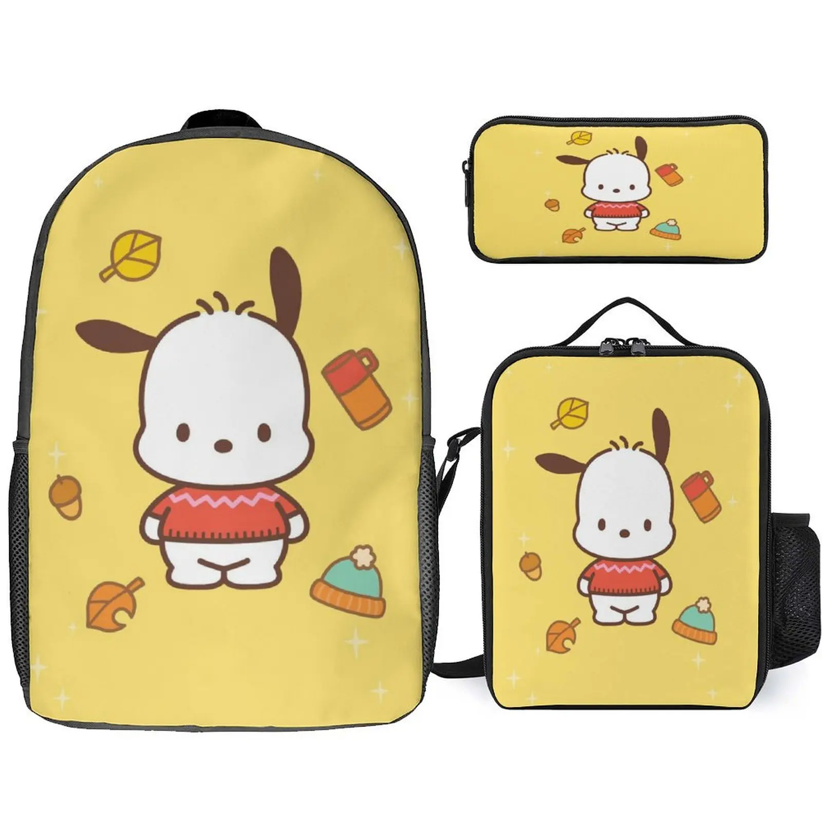 Pochacco Kid Pochacco Cute Backpack+Insulated Lunch Box+Pencil Case 3Pcs Set-Back to School Lightweight Bookbag