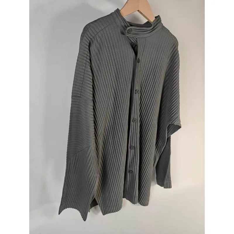 Miyake Pleated Long Sleeve Shirt Blouse 2026 Spring Summer New Loose Top Slimming Casual Stand Collar Casual Cardigan Jacket