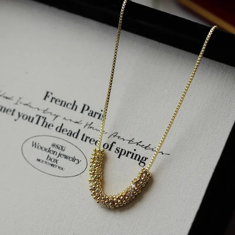 Classic creative micro inlaid diamond wheat ear round beads necklace exquisite collarbone chain charms new in pendant jewelry