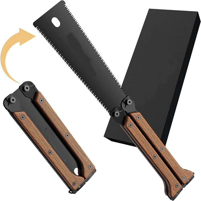 Japanese Pull Saw Foldable,  140mm Hand Saw with Double Edges of 13/14 TPI, SK5 Blade and Three Sided Grinding Gear Desig