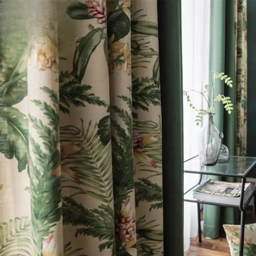 American Curtains for Living Dining Room Bedroom Light Luxury Pastoral Shading Cotton and Linen Floor-to-ceiling Splicing Villa