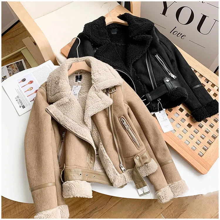 

Thick Coats In Women's Knitting Winter Parka Warm Suede Lamb Fur Jacket Women Faux Shearling Sheepskin Leather Outwear Short