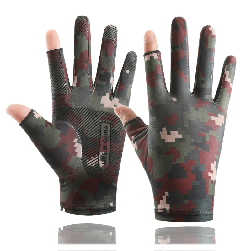 

Summer Thin Cycling Women Man Ice Silk Sunscreen Non-slip Touch Screen Forest Camouflage Fishing Sports Elasticity Gloves