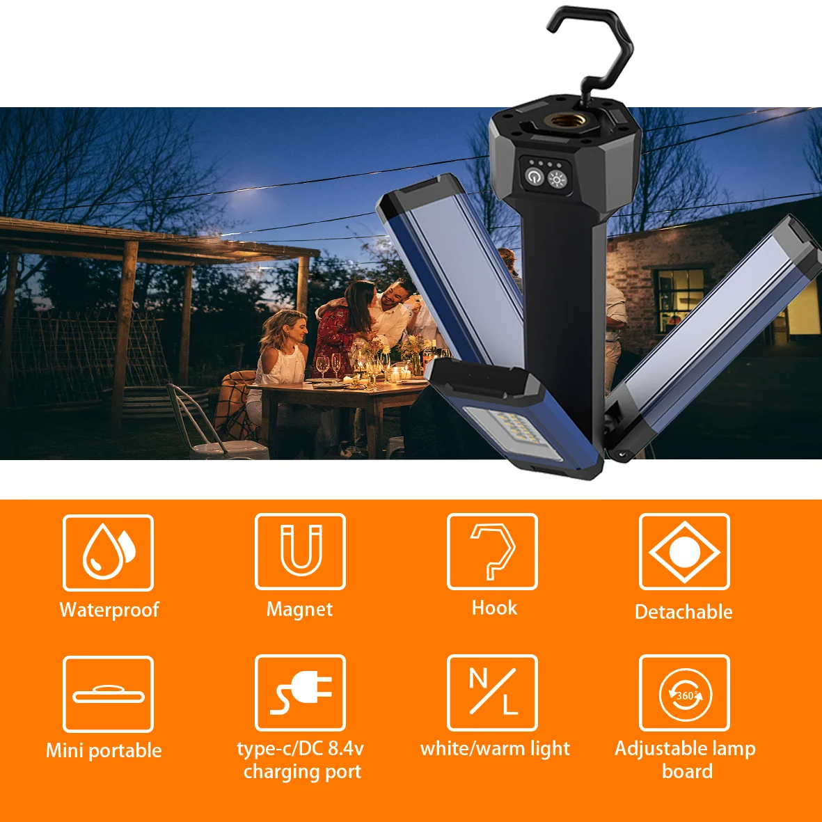 Portable Outdoor Led Corded camping light 3-Heads rechargeable Led Work Lights with Tripod Stand