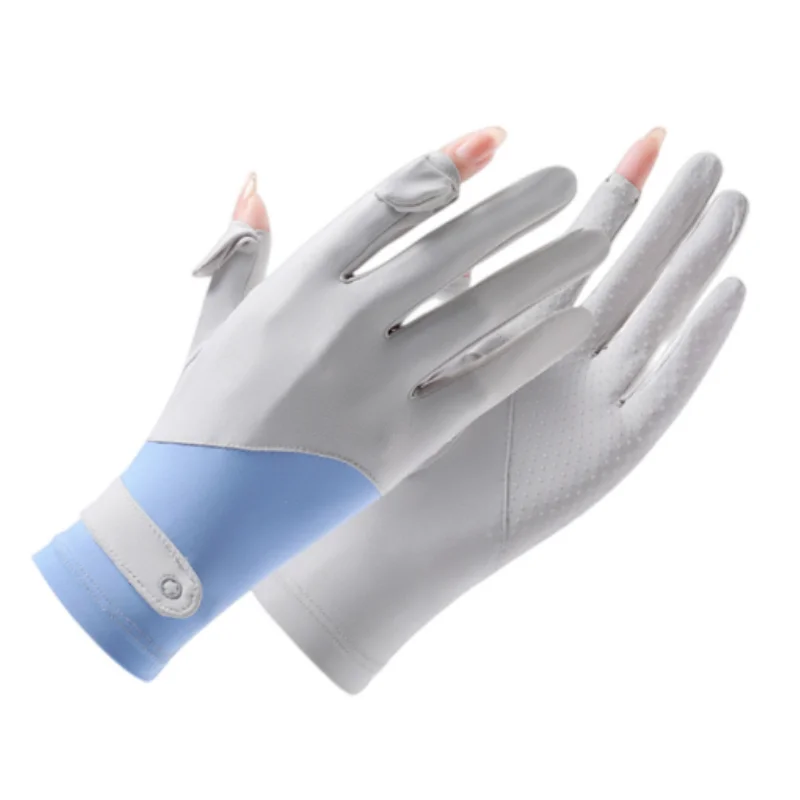 Summer Gloves For Women Cycling Anti UV Spring Ice Silk Two Finger Touchscreen Driving Non-slip Ice Silk Riding Fishing Gloves