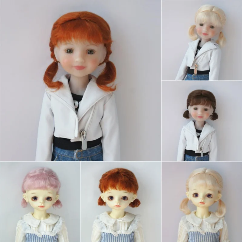JD736 Short Twins Mini Curls Pony  Mohair BJD Wigs 1/8 1/6 1/4 1/3 YOSD MSD SD DOD Blythes Qbaby  Doll Accessies