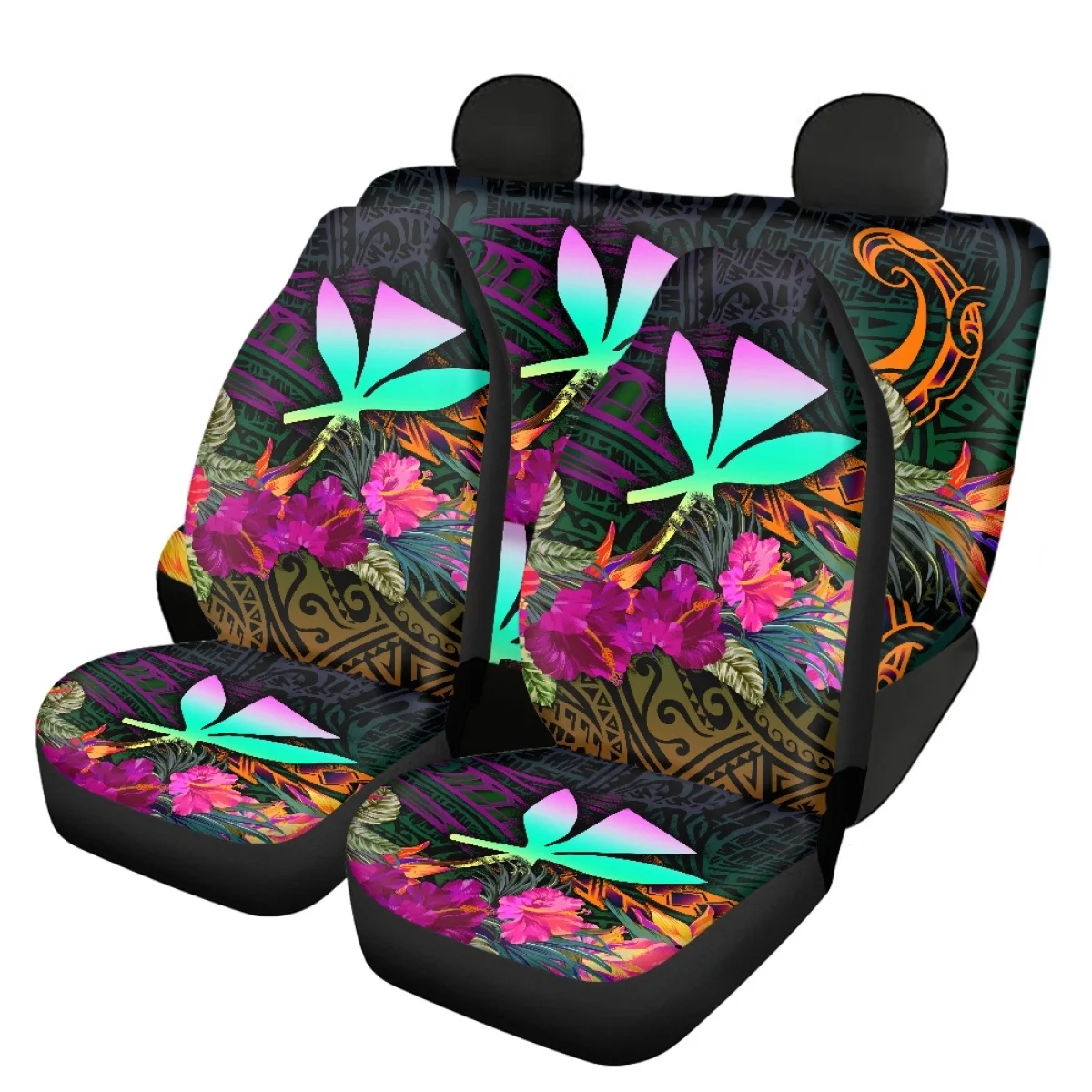 INSTANTARTS Polynesian Turtles Hibiscus Pattern Comfortable Front and Back Vehicle Seat Covers Easy Install Car Accessories Cove