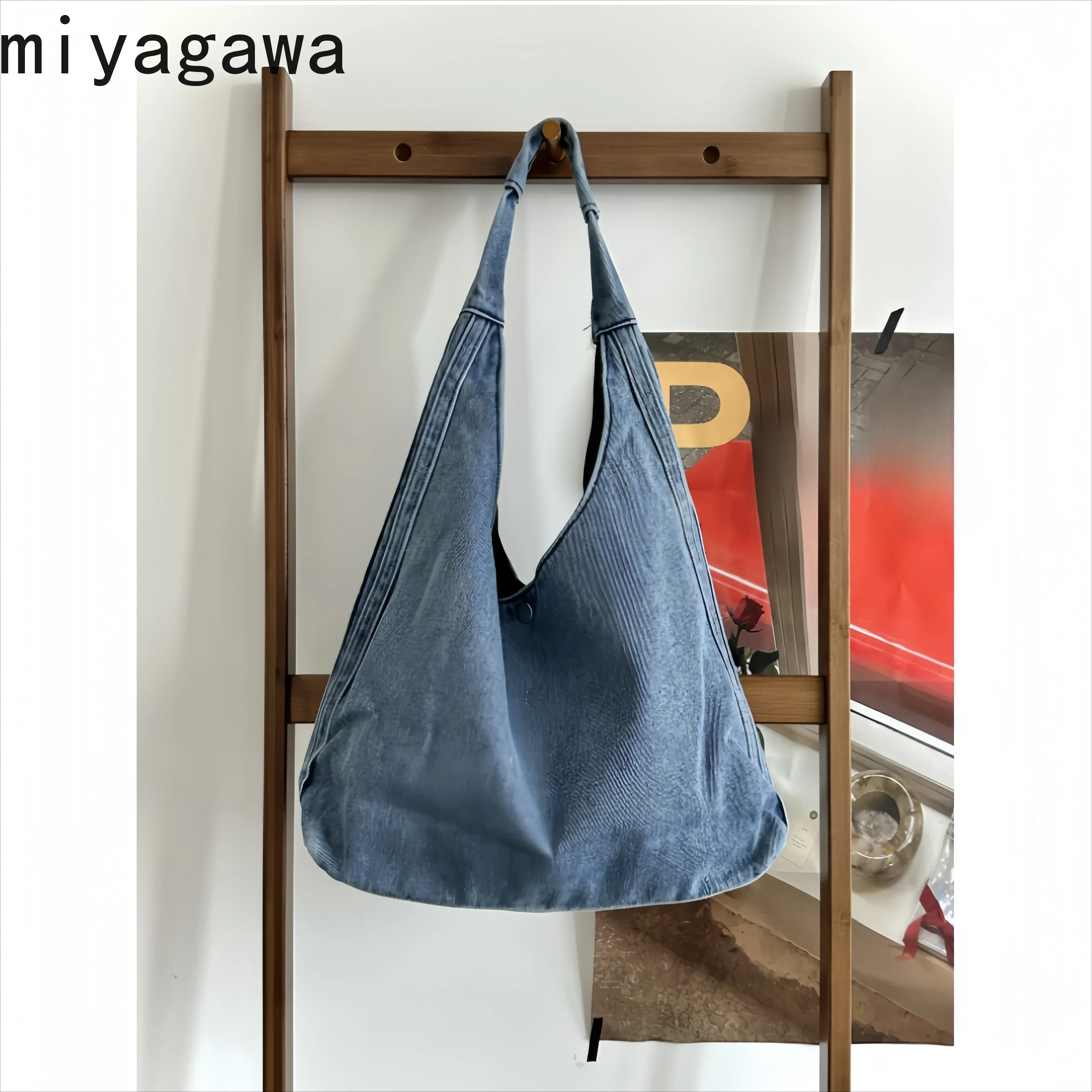 Miyagawa Women's 2024 New Large Capacity Causal Single Shoulder Tote Bag Commuting Denim Canvas Tote Bags