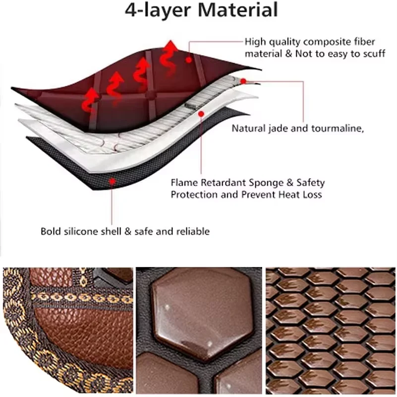 Natural Tourmaline Heating Cushion Jade Square Massage Pad Office And Home Seat Cushion For Relaxing Mood Adjustable Temperature