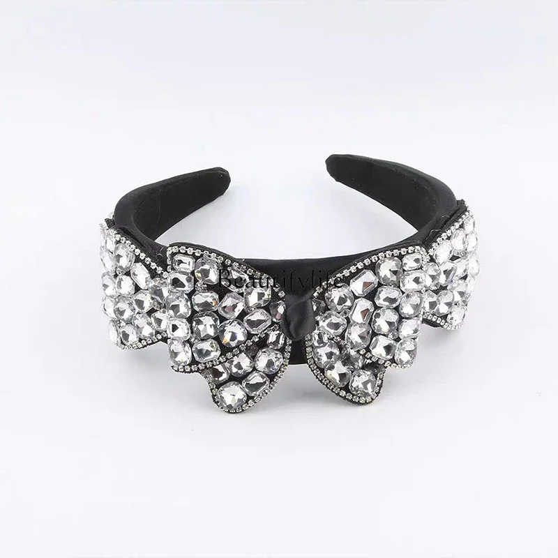 Super flash heavy industry bow rhinestone headband European and American light luxury high-end headdress