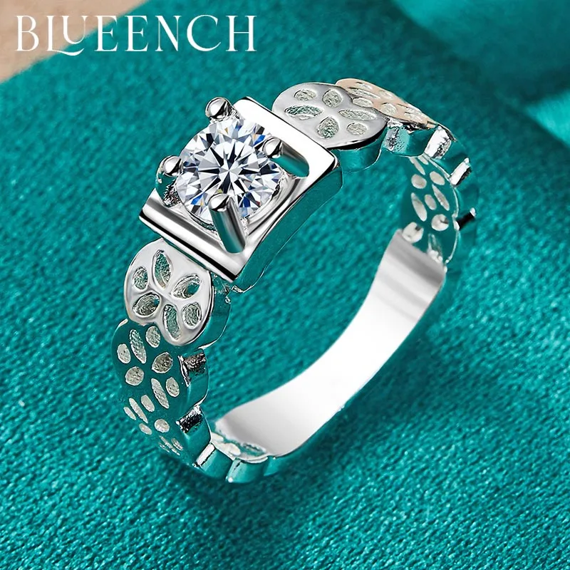 

Blueench 925 Sterling Silver Simple Zircon Cutout Ring For Men Women Proposal Wedding Party Fashion Jewelry