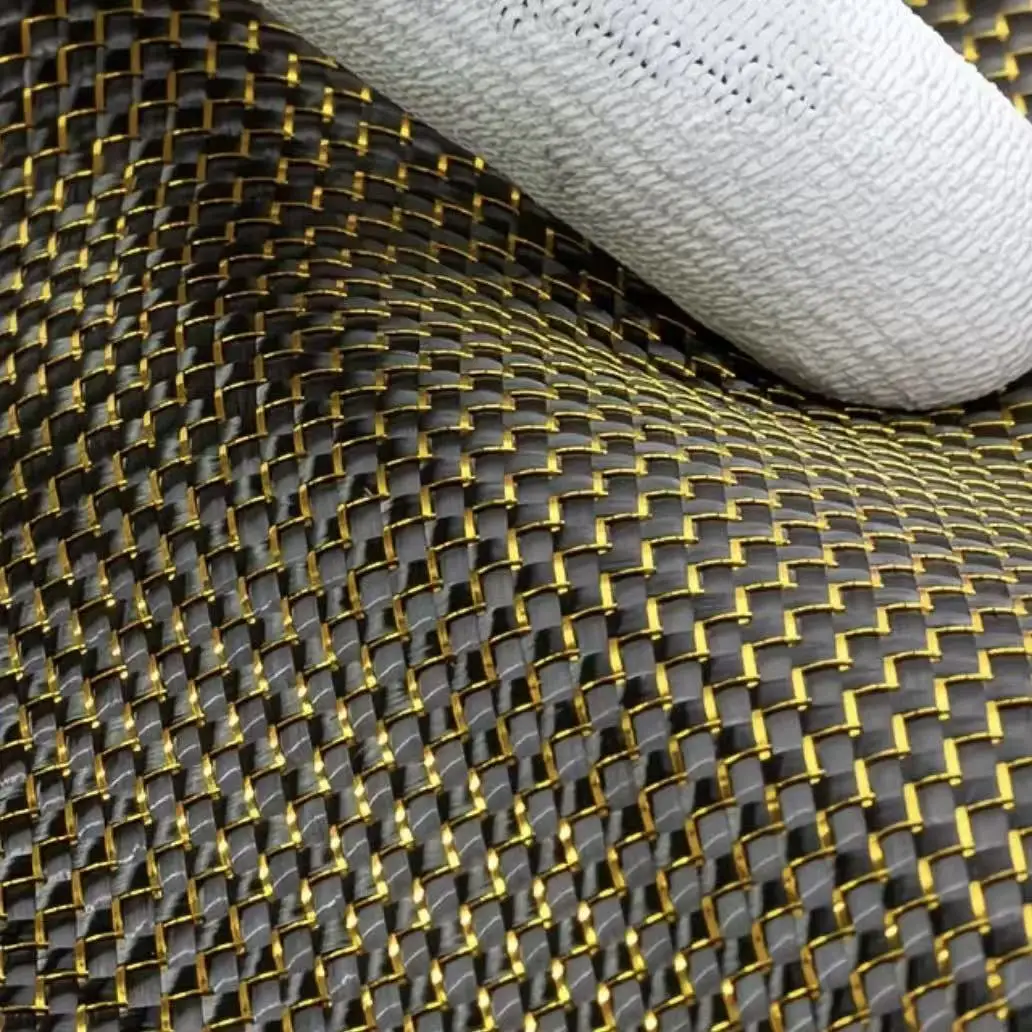 

3K200g 40 ''/100cm metal wire carbon fiber cloth gold green blue red+silver/silver+silver mixed woven color carbon fiber cloth