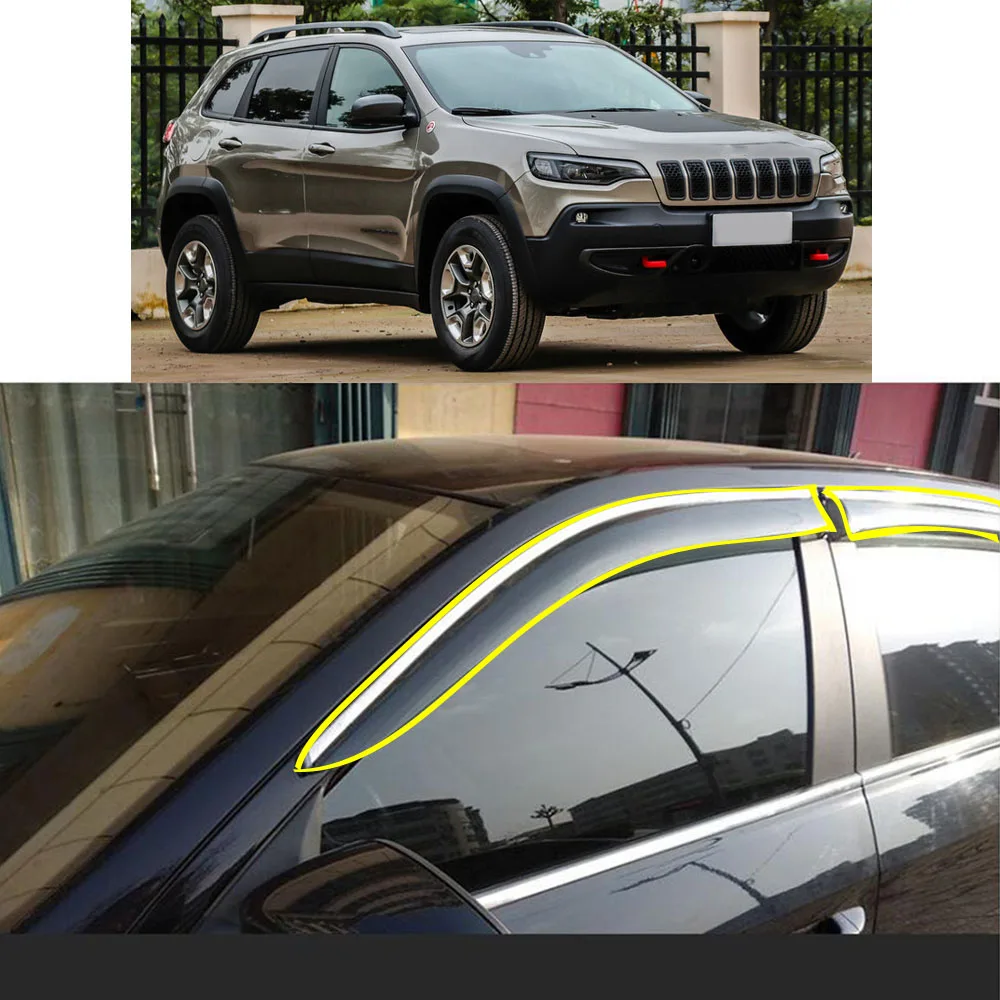 

Car Sticker Plastic Window Glass Wind Visor Rain/Sun Guard Vent For Jeep Cherokee 2014 2015 2016 2017 2018 2019 2020 2021