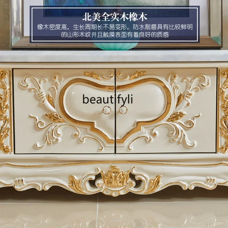 

a26 European solid wood TV cabinet American villa luxury living room carved gold floor cabinet D96