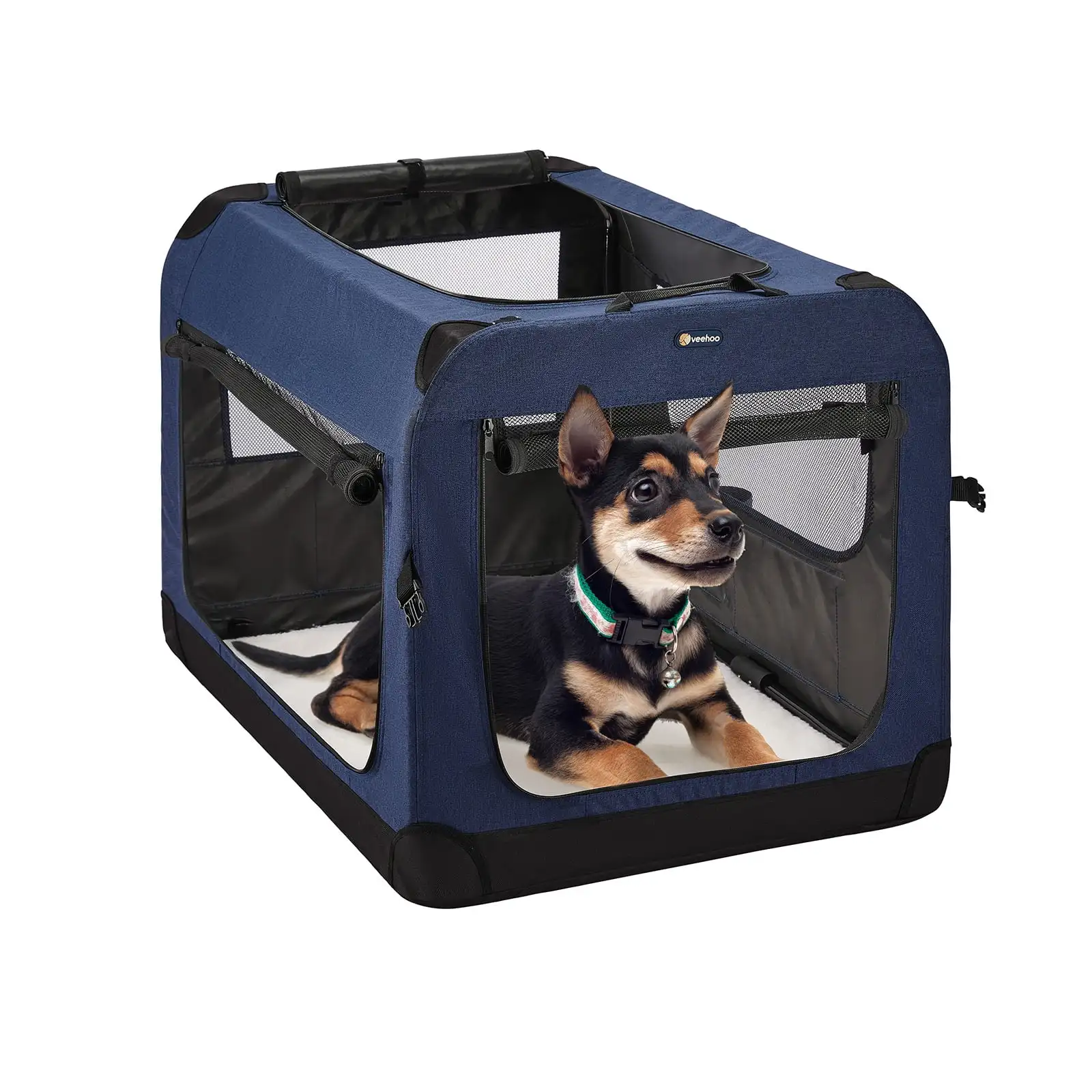 

Folding Soft Dog Crate 3 Door Pet Kennel 600D Cationic Oxford Fabric 20" Dark Blue Reliable Sturdiness Collapsible Steel Frame