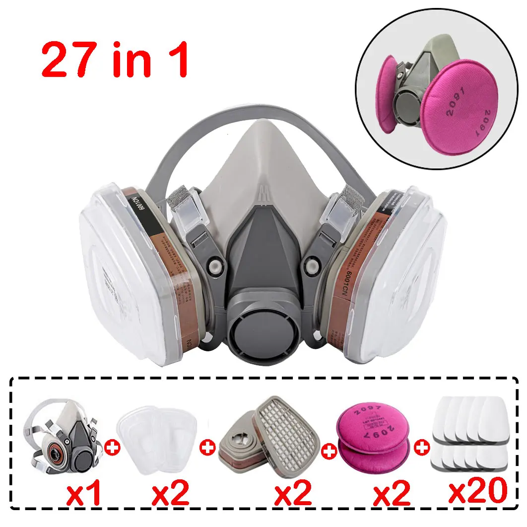CE Certification Gas Mask 6200 Set Vehicle Painting Spray with Cartridge Box Orgainc Acid Vapors 5N11 Filters Dust-proof Mining
