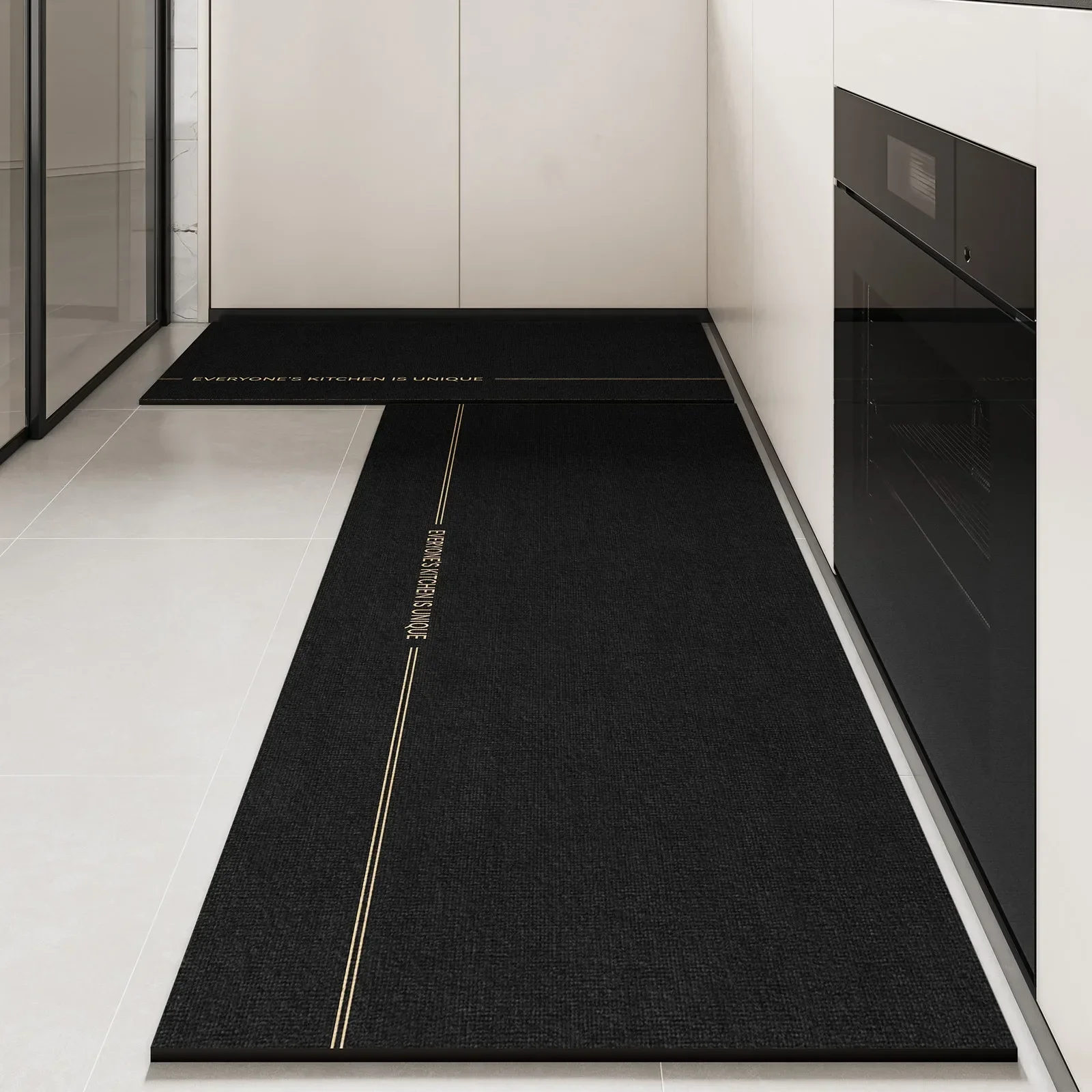 Kitchen Floor Mat Pvc Waterproof Leather Carpet Black Carpets Long Foot Mats Non-slip Oil-proof Modern Home Decoration Rug 주방 카펫