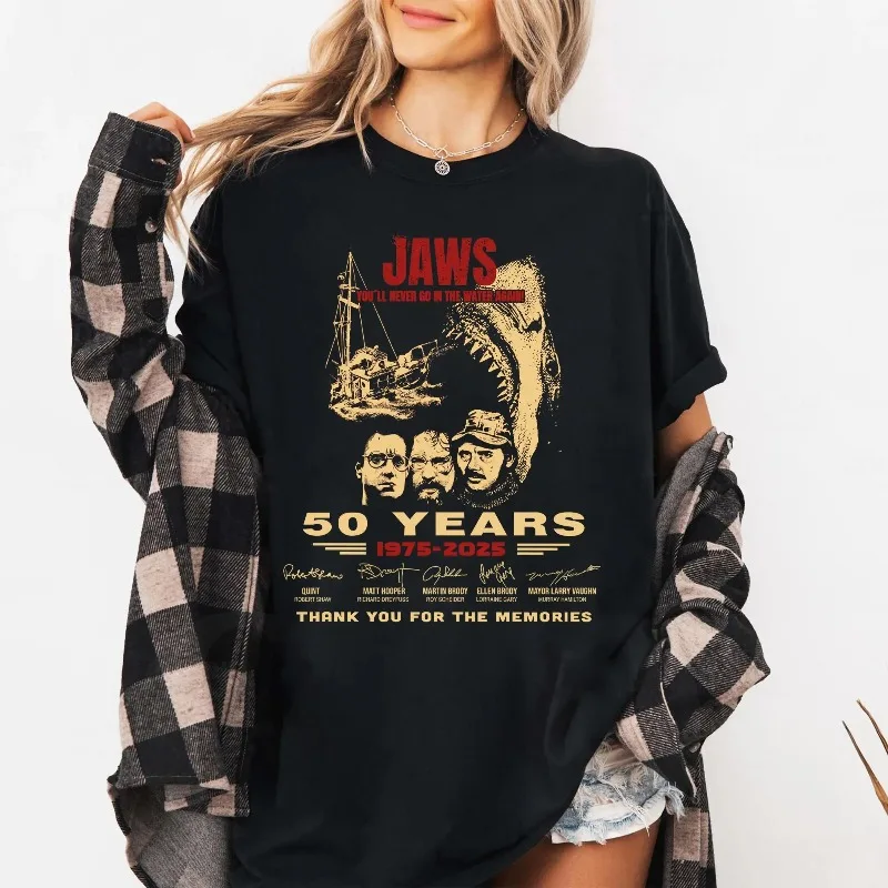 Vintage Version of Jaws 50th Anniversary Commemorative Women's T-shirt Summer New Retro Unisex Y2K Casual Fashion Cotton T-shirt